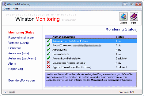 Hauptfenster: Monitoring Status